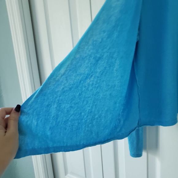 J. Jill Blue Linen Blend Draped Open Front Cardigan L Airy Soft Relaxed Modest - Picture 6 of 11